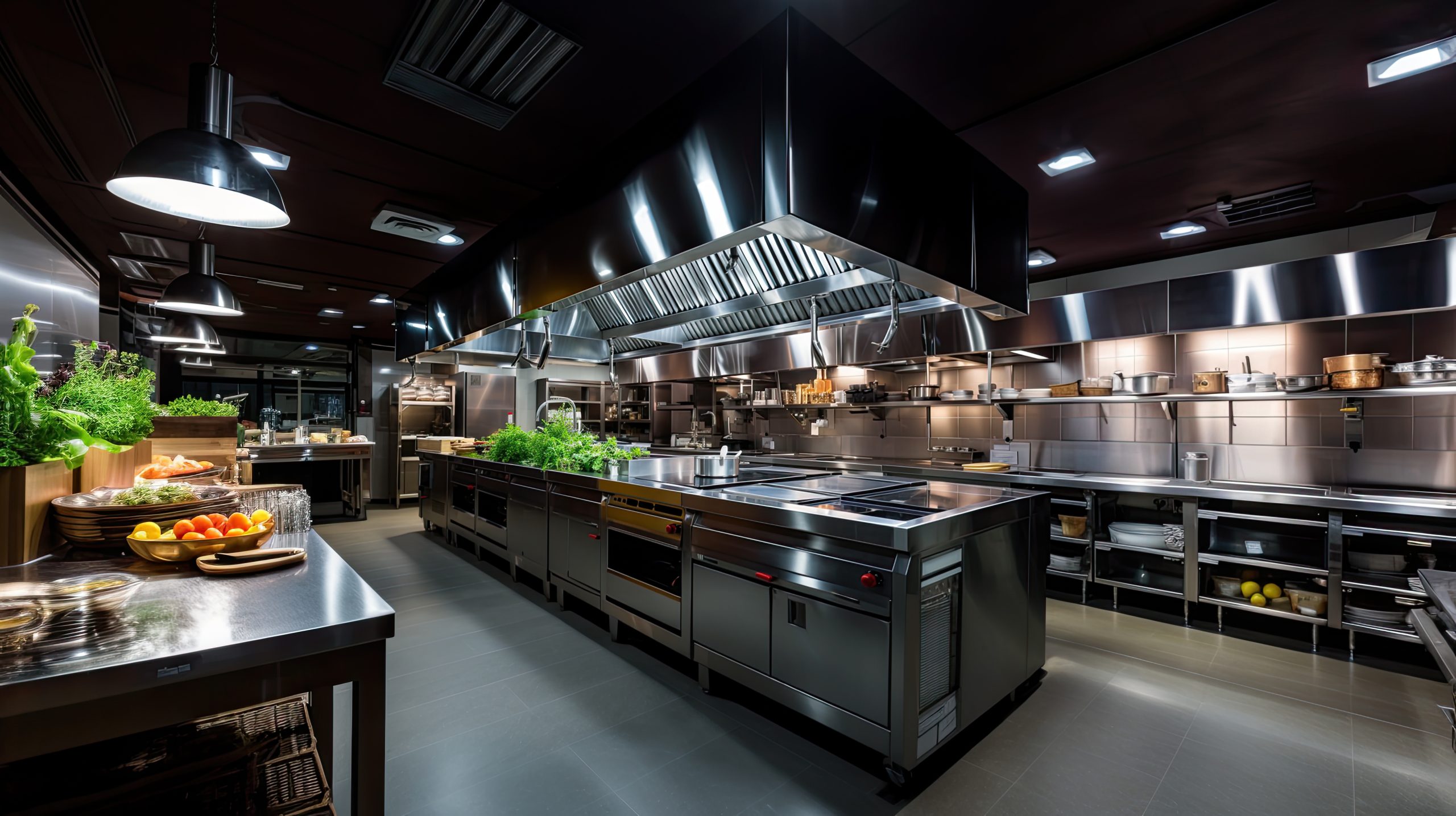 Empty restaurant kitchen with professional equipment
